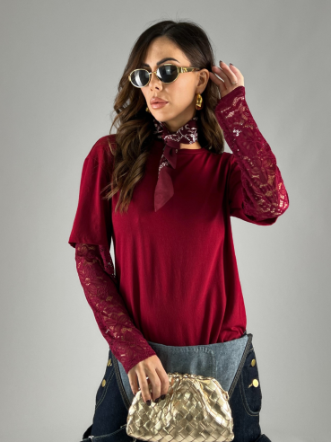 Maglia Manica Pizzo Bordeaux